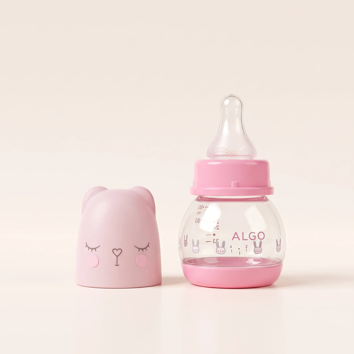 Pink Bunny Plastic Baby Feeder with Rounded Base