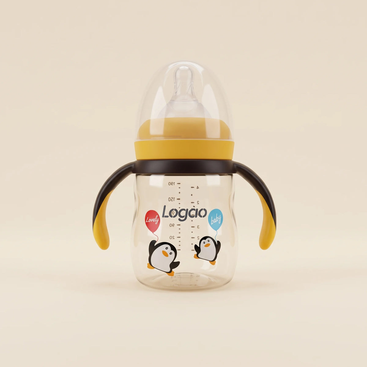 Yellow Penguin Plastic Baby Feeder with Handles