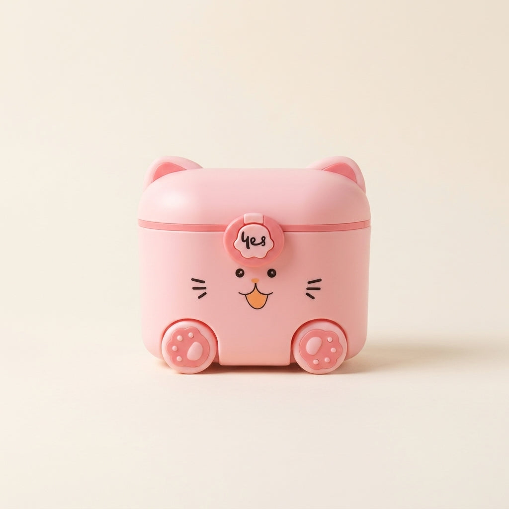 Pink Cat Design Baby Milk Powder Container