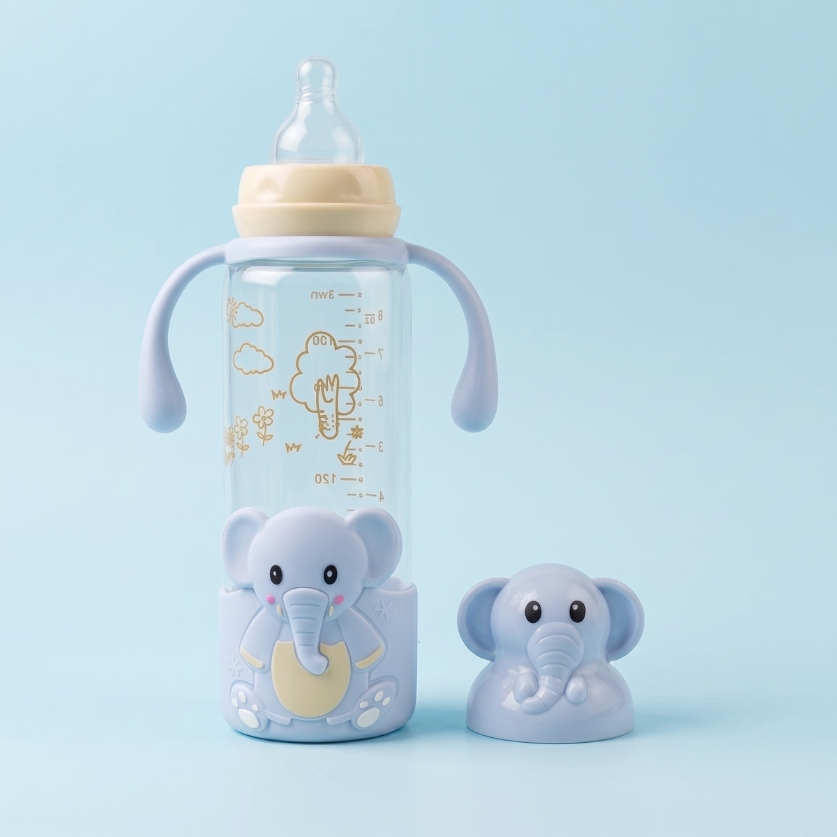 Baby Feeder with Handles – Sky Blue Elephant Design