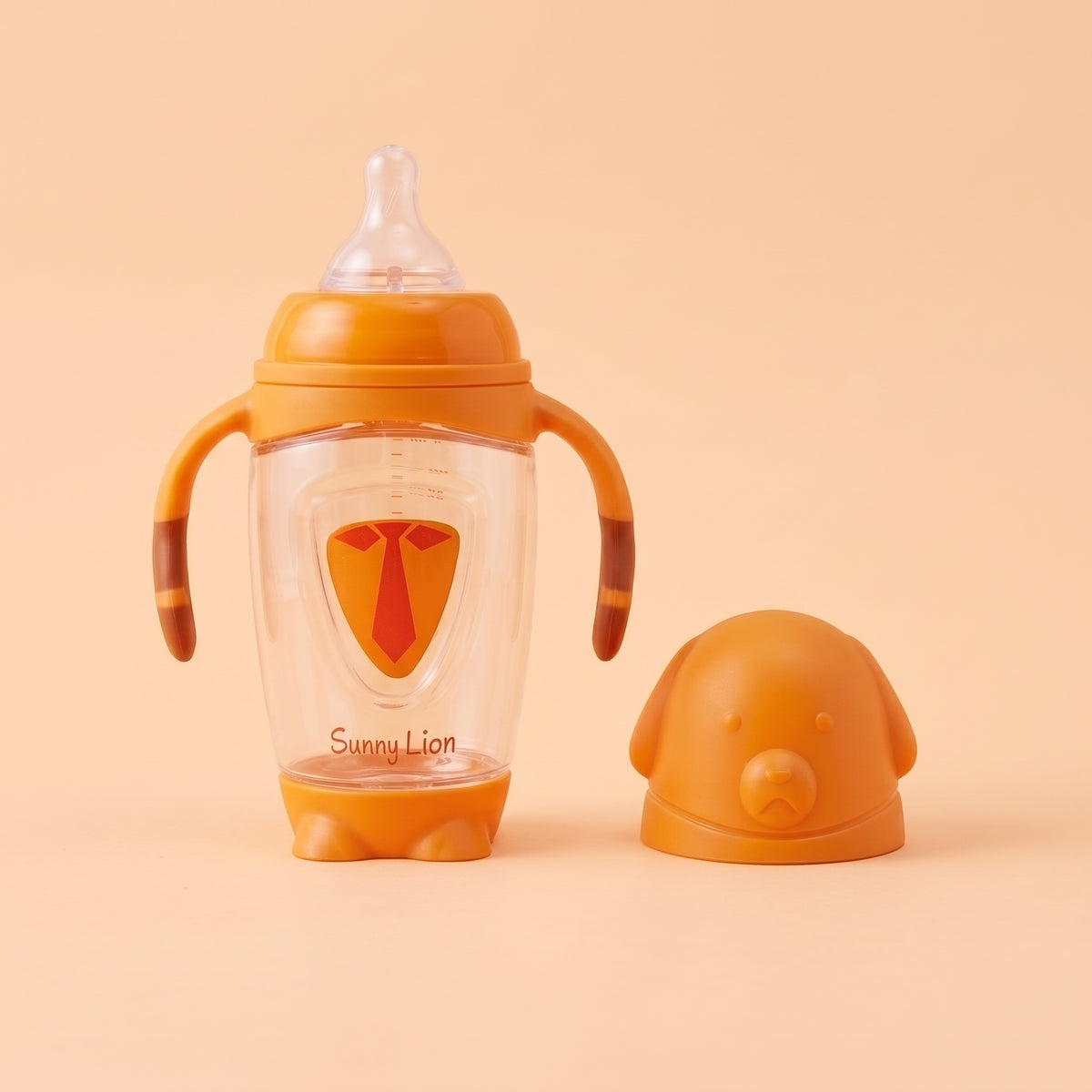 Baby Feeder with Handles – Orange Sunny Lion Design