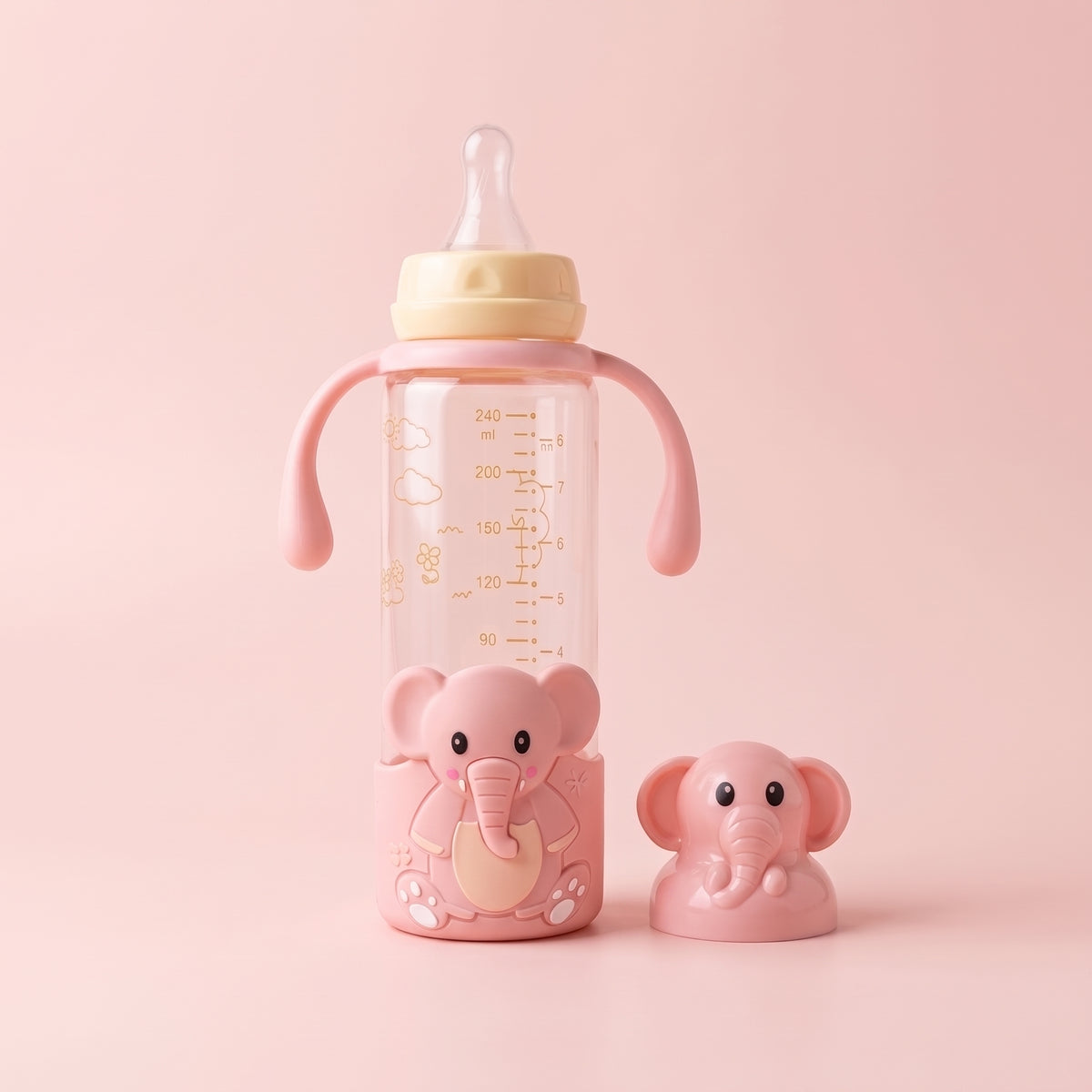 Baby Feeder with Handles – Peach Pink Elephant Design