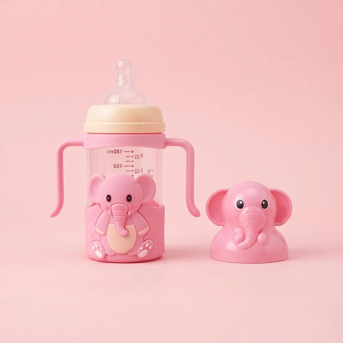 Pink Elephant Glass Baby Feeder with Handles