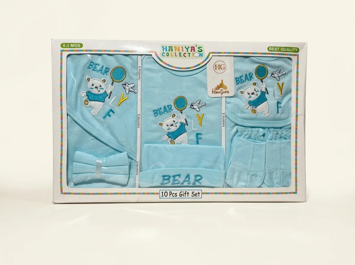 10-Piece Newborn Baby Gift Set – Light Blue Bear Design