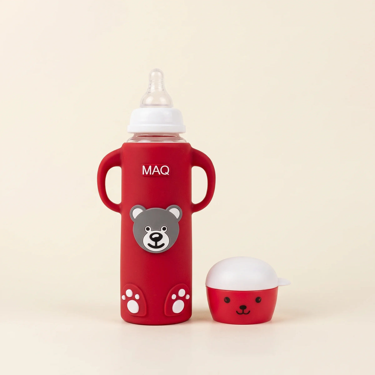 Red Bear Glass Baby Feeder with Handles