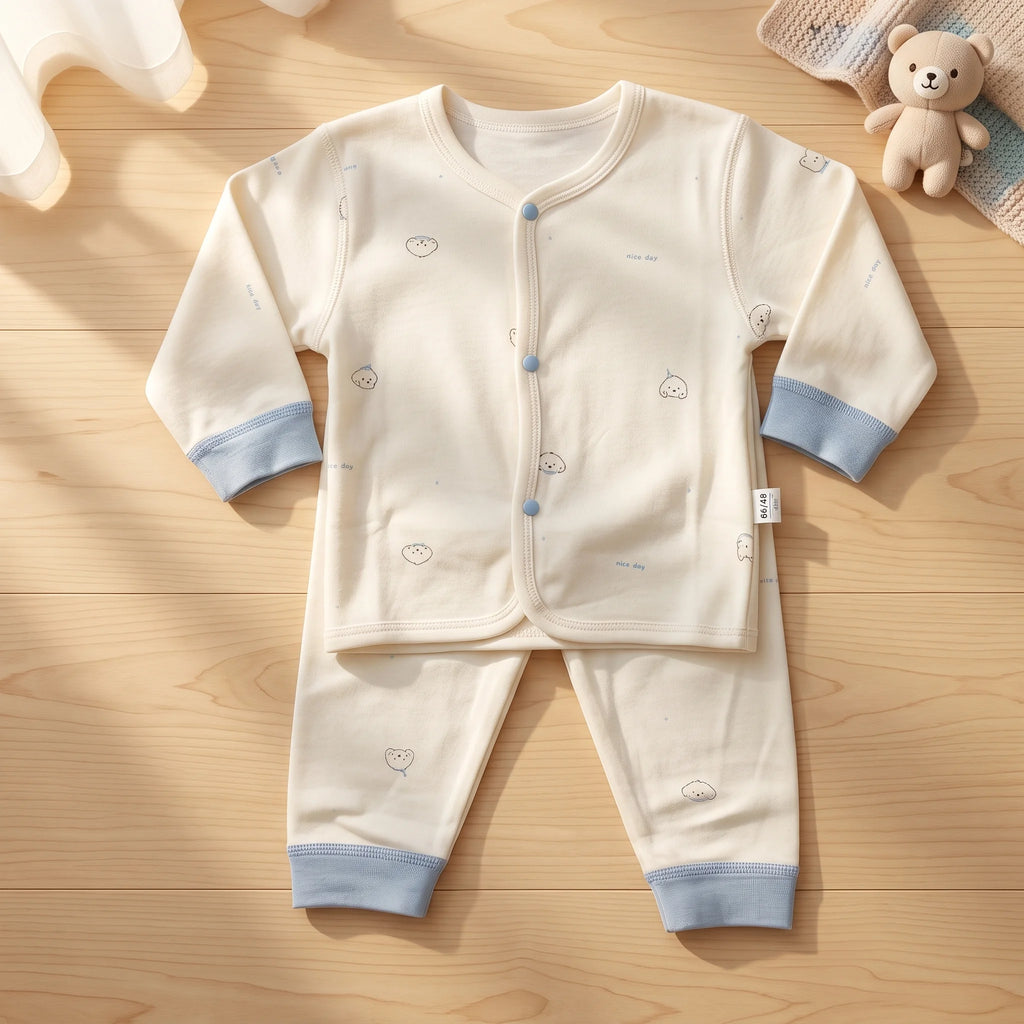 Long Sleeve Button Up Baby Pajama Outfit Set