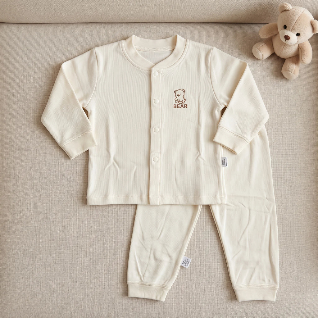 Cozy Bear Print Long Sleeve Button Up Pajama Set