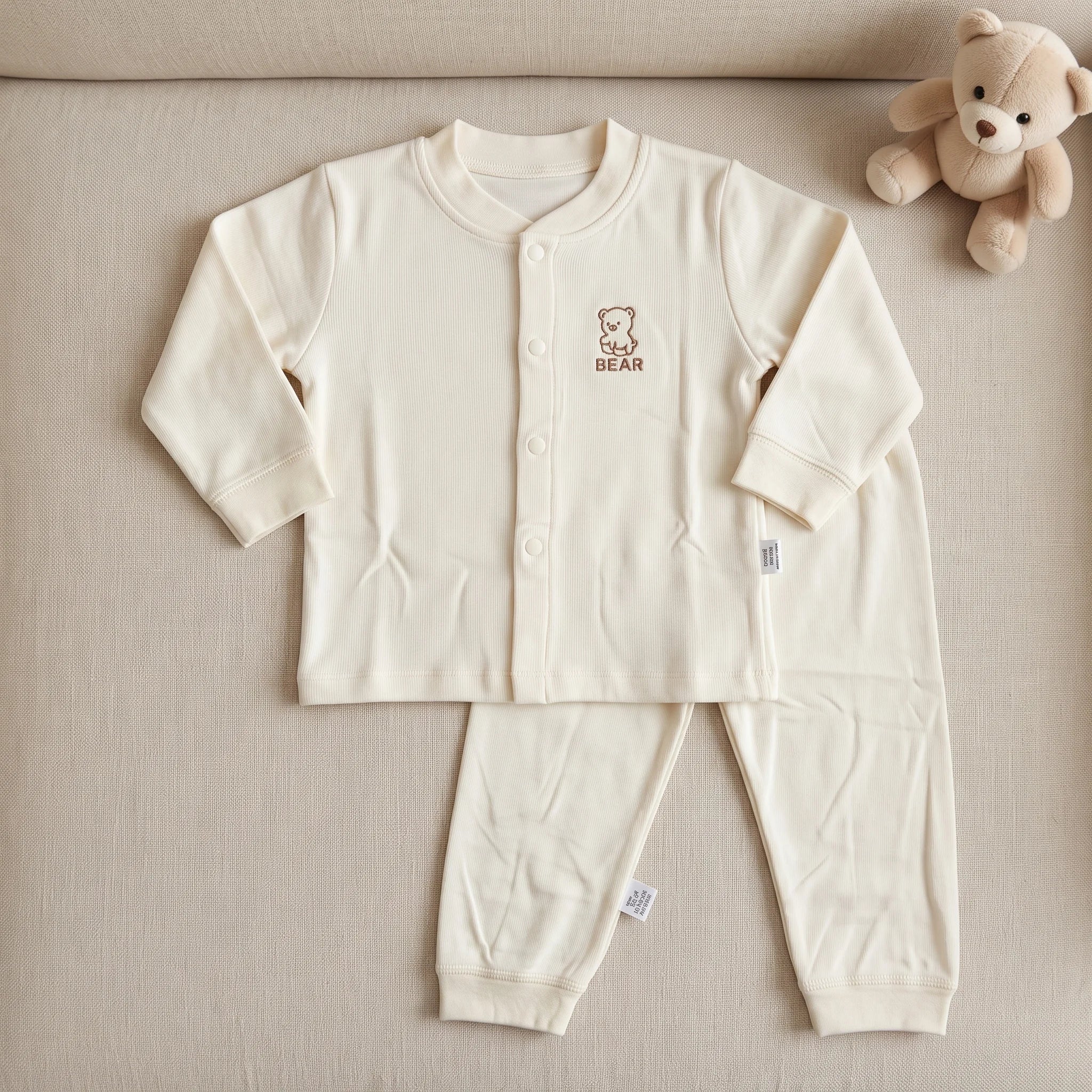 Cozy Bear Print Long Sleeve Button Up Pajama Set