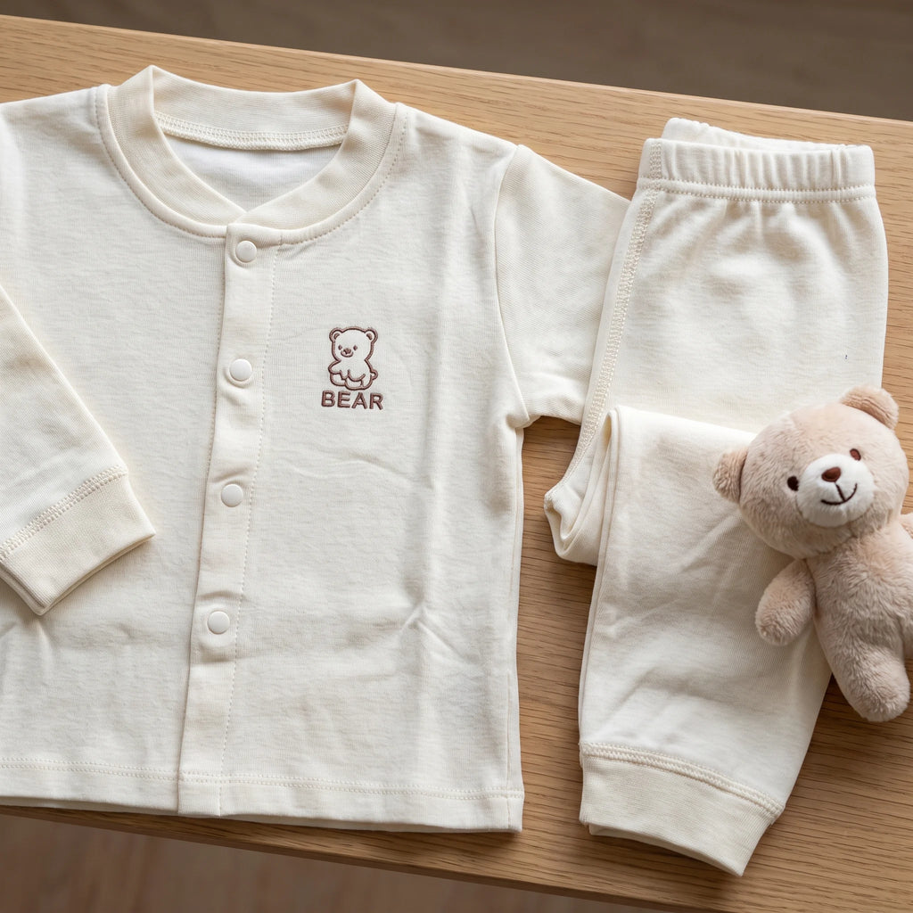 Cozy Bear Print Long Sleeve Button Up Pajama Set