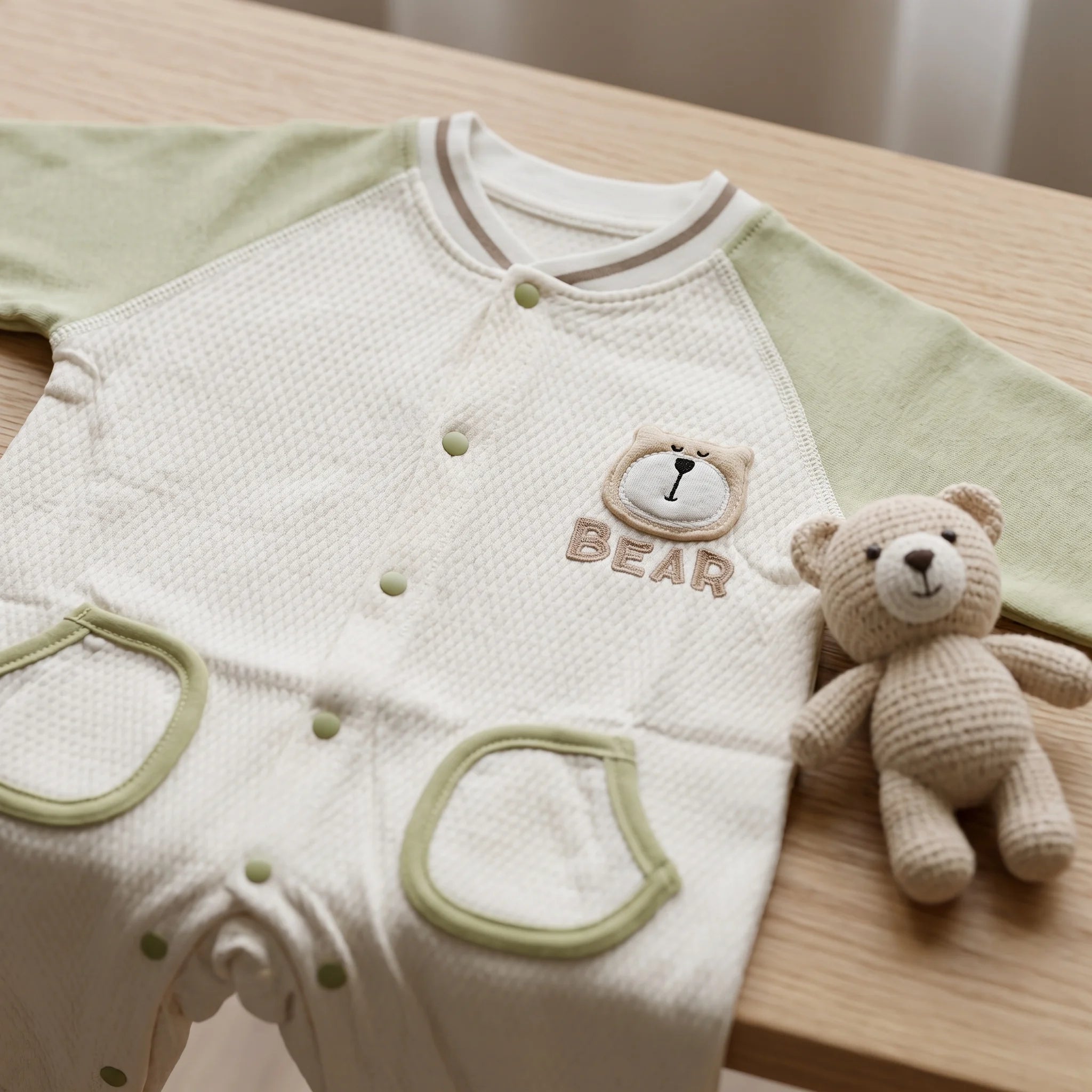 Long Sleeve Baby Romper With Bear Graphic
