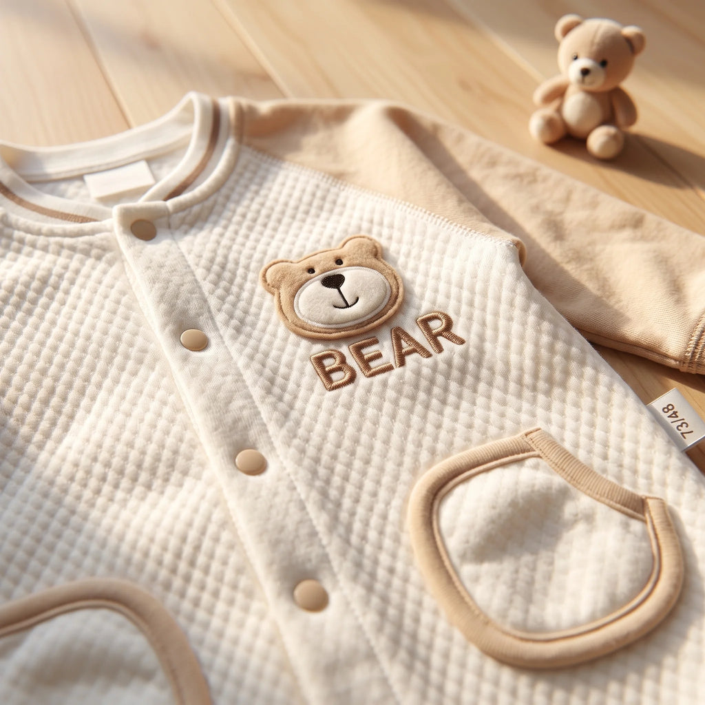 Long Sleeve Quilted Baby Romper with Bear Detail