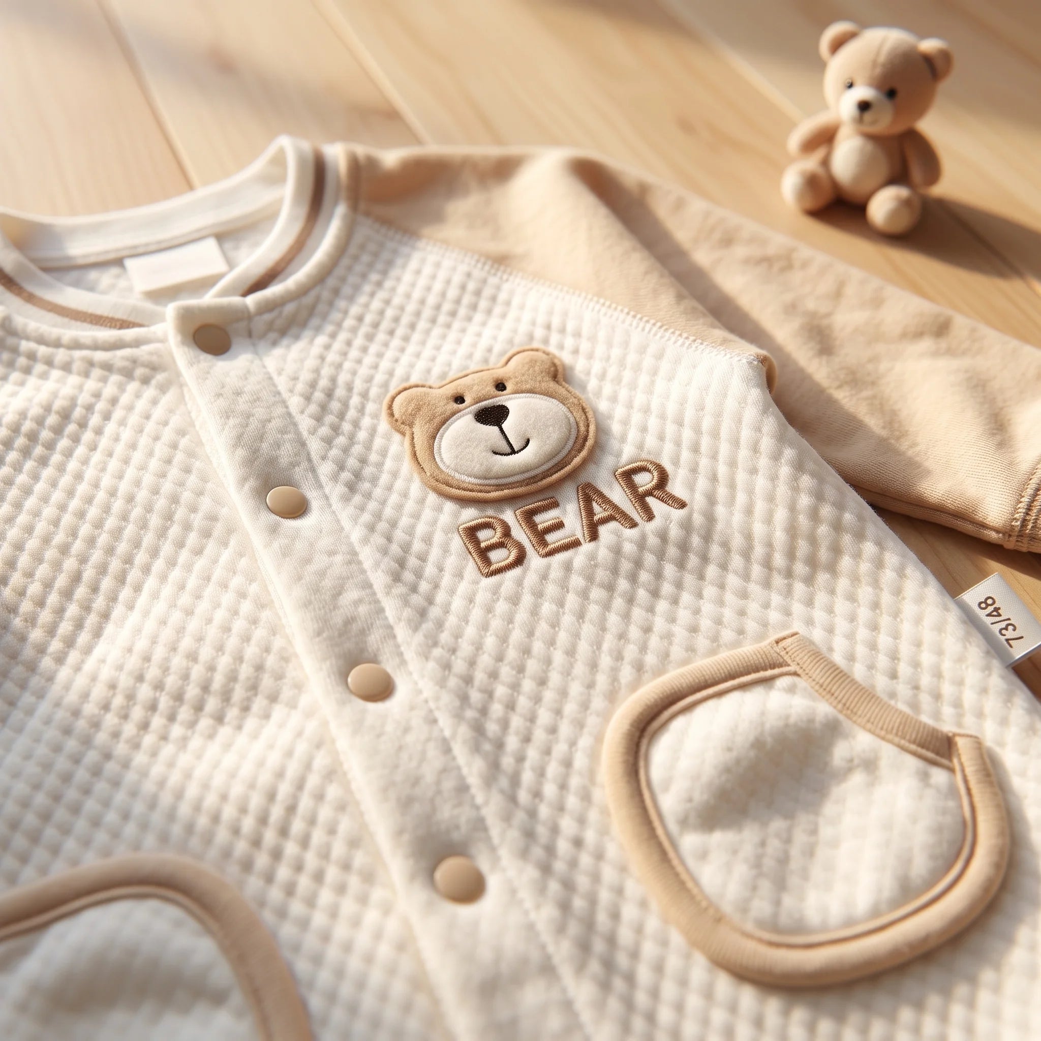 Long Sleeve Quilted Baby Romper with Bear Detail